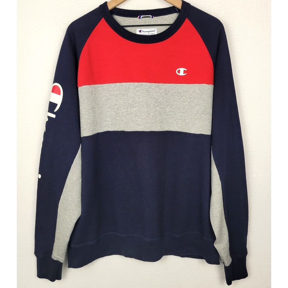 Champion Colorblock Sweatshirt Men's XL‎ Navy Red Grey Athleisure VTG Style
